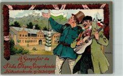 01445 O8122 Kötzschenbroda Künstlerkarte 14. Sangesfest des Sächs. Elbgau-Sängerbundes Juli 1908 Schwarz-Weiß-Rot sign M. Brösel