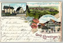 70771 W7022 Echterdingen 1903 Lithographie Bahnhof Eisenbahn Gasthaus Zur Sonne Louis Stäbler