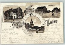 99734 O5501 Bielen 1906 Lithographie Schloss Schulplatz Kirche alte Schule