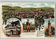 71394 W7053 Stetten im Remstal Lithographie Gasthaus Zum Löwen Wilhelm Vetter Der Pfeffer Kernenturm