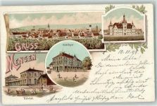88512 W7947 Mengen , Württ 1898 Lithographie Bahnhof Hotel Bayer Spital Krankenhaus