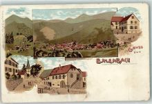 63906 W8765 Erlenbach a. Main Gebrauchsspuren Hochwald Pfarrhaus Kirche Gasthaus Adrian Lithographie