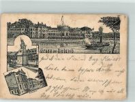56370 W5429 Biebrich 1900 Gebrauchsspuren Rathaus Raddampfer Vorläufer Druck um 1890