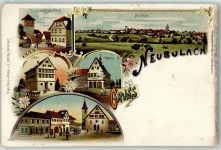 75385 W7265 Neubulach Lithographie Gasthaus Zum Hirsch Schule Rathaus