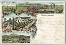 02730 O8705 Ebersbach /Sa. 1900 Gebrauchsspuren Gasthaus Hainberg Bahnhof Wappen Lithographie