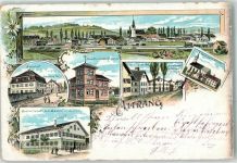 87648 W8955 Aitrang 1899 Lithographie Pfarrhof Handlung Geyr Haus Baumeister J. Keller Handlung A. Böck Brauerei Gasthaus E. Sigl Kapelle Sankt Alban Gasthaus Zum Löwen L. Kuhn