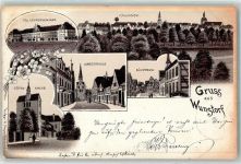 31515 W3050 Wunstorf 1898 Lithographie Kgl. Lehrerseminar Stiftskirche Langestraße Südstraße