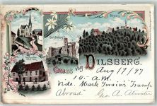 69151 W6903 Dilsberg 1897 Lithographie Ev. Kirche Gasthaus F. Roth Burg