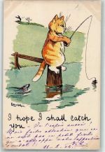 I hope I shall catch you Katze Angeln Tiere vermenschlicht Wain, Louis 1904
