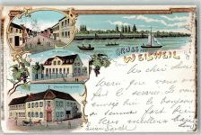 79367 W7831 Weisweil , Breisgau 1902 Lithographie Kinderschule Brauerei Baumgärtner Segelboot Ruderboote
