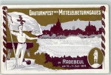 01445 O8122 Radebeul - Gauturnfest des Mittelelbeturngaues Juli 1909 Pferd Turner Fahne