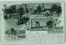 10115 O1020 Blankenfelde 1904 Lithographie / Mondschein Kirche Heimstätte Gasthaus Cafe aug. Staab Schule Dorfstraße