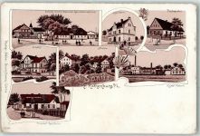 Priebus Przewoz Lithographie Sanice Sänitz Schule Kirche Denkmal Gerichtskretscham Pfarrhaus Postagentur Schloss Mühle Kades Fabrik Praskes Gasthaus
