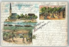 63477 W6457 Dörnigheim 1900 Lithographie Gasthaus Zum Schiffchen Raddampfer