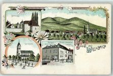 65439 W6093 Weilbach , Main-Taunus-Kr Lithographie Schlossgut Kath. Kirche Metzgerei Anton Caprano Bäckerei Kolonialwaren Handlung Franz Lang