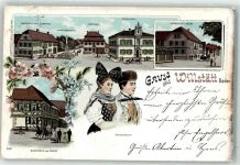 77731 W7608 Willstätt 1898 Lithographie Gasthaus Zum Schwanen Kriegerdenkmal Rathaus Schulhaus Gasthaus Zum Adler Gasthaus Zur Krone Trachtenpaar Volkstracht