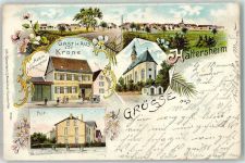 65795 W6234 Hattersheim am Main 1901 Lithographie Gasthaus Zur Krone Adan Hieronymi Kirche Post