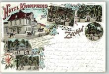 04442 O7114 Zwenkau 1898 Lithographie Hotel Kronprinz E. Königsbruck Konzertgarten Spielplatz