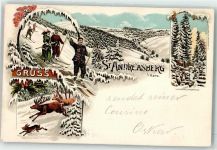 W3424 St. Andreasberg Skifahrer Jagdtiere Wasserfall am Oderteich Winterlitho