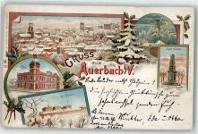 O9700 Auerbach , Vogtl Post Kgl. Seminar Kriegerdenkmal Schloss Turm Winterlitho 1898