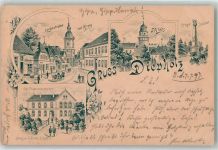 49356 W2840 Diepholz 1897 - Langestraße Kirche Schloss Kriegerdenkmal Kgl. Präparanden Anstalt Vorläufer