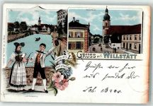 77731 W7608 Willstätt 1904 Lithographie Kinzig Hauptstraße Trachtenpaar Bauerntrachten