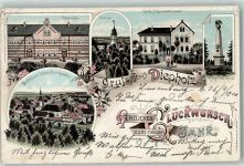 49356 W2840 Diepholz 1900 Lithographie Volksschule Schloss Kgl. Präparandenanstalt Kriegerdenkmal Glückwunsch Neujahr
