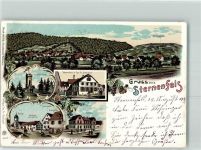 75447 W7137 Sternenfels 1903 Lithographie Aussichtsturm Warenhaus Chr. Fr. Haecker Kirche Gasthaus Zum Ochsen Zum Lamm Zur Krone Schule