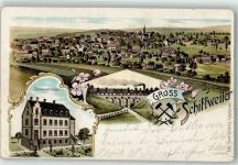 66578 W6685 Schiffweiler 1901 Lithographie Schwesternhaus Eisenbahn Viadukt