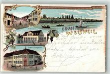 79367 W7831 Weisweil , Breisgau 1906 Lithographie Kinderschule Brauerei Baumgärtner Segelboot Ruderboote