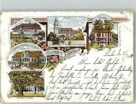 99734 O5501 Bielen 1899 Gebrauchsspuren Schloss Kirche Pfarrhaus Gasthaus Zur Goldenen Aue E. Brandes Dorflinde Mühle Lithographie