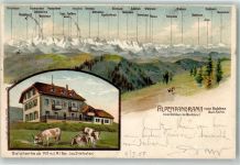 Original Autograph Daur, Hermann Posthilfstelle Belchen Belchenhaus Alpenpanorama Daur, H. Lithographie / Künstlerkarte