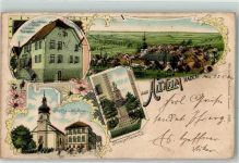 77743 W7607 Altenheim , Baden 1904 Lithographie Geschäftshaus J. Herkert Kaiserl. Postagentur Kirche Schulhaus Kriegerdenkmal
