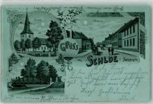 38279 W3328 Sehlde b Salzgitter 1900 Gebrauchsspuren Kirche Innerstebrücke Lithographie/Mondschein