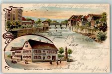 77731 W7608 Willstätt 1907 Lithographie Gasthaus Zum Schwanen J. G. Reiss