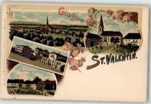 4300 St. Valentin Lithographie Bahnhof Eisenbahn Bahnhofstrasse Kirche