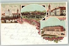 88326 W7960 Aulendorf , Württ 1897 Lithographie Schloss Kirche Schlossplatz Bahnhofgebäude Vorläufer