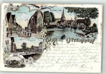 21762 W2178 Otterndorf , Niederelbe 1898 Lithographie Villenstraße Marktstraße Fluss Meden Hafen Möwen