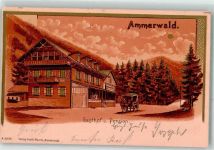 6600 Reutte Lithographie Gasthaus Pension Ammerwald Postkutsche Ort lt. Stempel