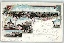 2115 Ernstbrunn 1899 Lithographie Schloss Pfarrkiche Denkmal Gedenksäule