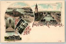 Göteborg Lithographie Hafen Denkmal Gustaf Adolf Schloss