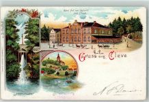 33829 W4807 Cleve Lithographie Hotel Hof von Holland J. Kock Amphitheater Schwanenburg