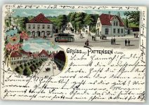 30982 W3017 Pattensen b Hannover 1901 Lithographie Marktplatz Rathaus Straßenbahn Wappen
