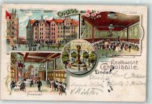30159 W3000 Linden 1899 Lithographie Gasthaus Centralhalle Gaststube Saal Wittekindsplatz Marktbrunnen