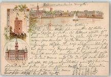 Helsingborg Hälsingborg 1897 Lithographie Rathaus Hafen