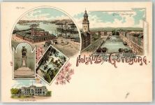 Göteborg Lithographie Denkmal gustaf Adolf Schloss Hafen