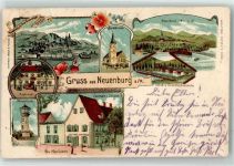 79395 W7844 Neuenburg am Rhein Lithographie Wasserturm Rathaus Stadtkirche Gasthaus zum Ochsen