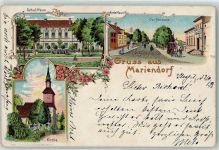 10115 W1000 Mariendorf 1899 Lithographie Schulhaus Dorfstraße Kirche