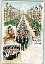 61184 W6367 Karben 1903 - Sängerfest Sänger Zylinder Parade Fahnen Harfe