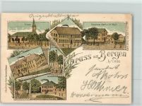 29303 W3103 Bergen , Kr Celle Lithographie Conservenfabrik Mayer Waterloo-Denkmal Gasthaus Deutsches Haus